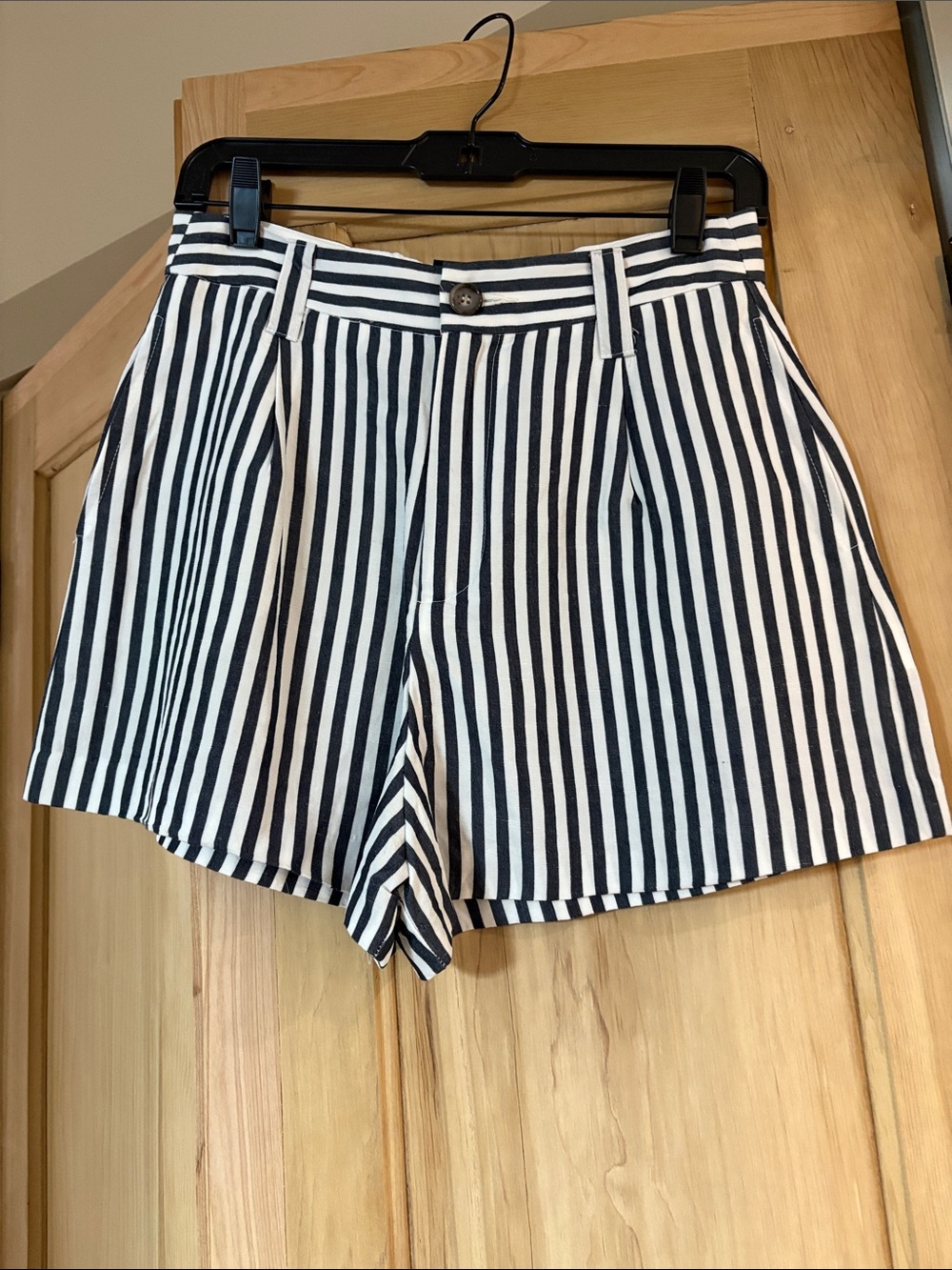 Fifteen Twenty Black & White Vertical Stripe High-Waist Shorts